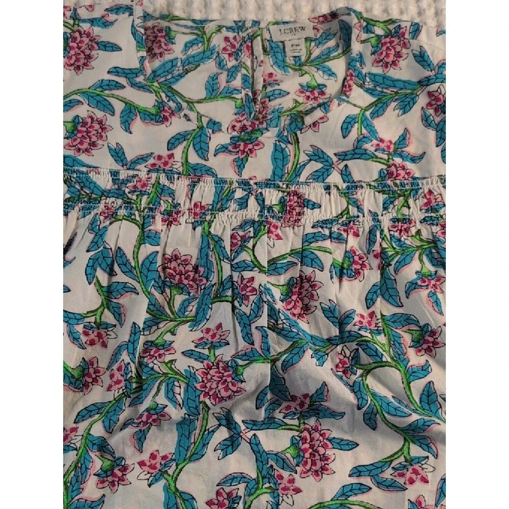 J. Crew 100% Cotton White Floral Puff-Sleeve Blouse Size PM